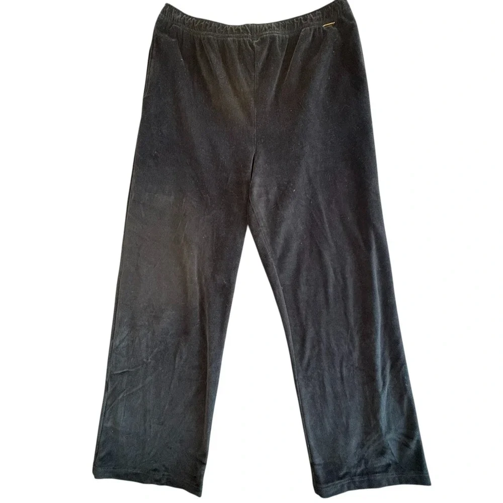 St John Sport Velour Lounge Pants Womens M Black Stretch Athleisure USA